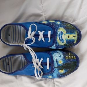 Starry night alien invasion painted canvas shoes